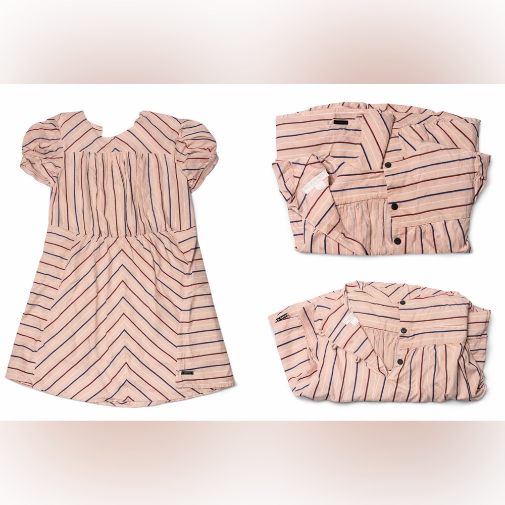 Burberry Pink Striped Cotton Dress with Navy and Maroon Accents